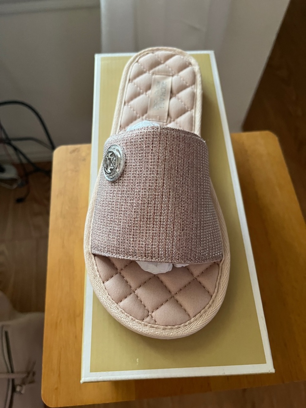 MICHAEL Michael Kors Quilted Blush Slide with Silver Logo